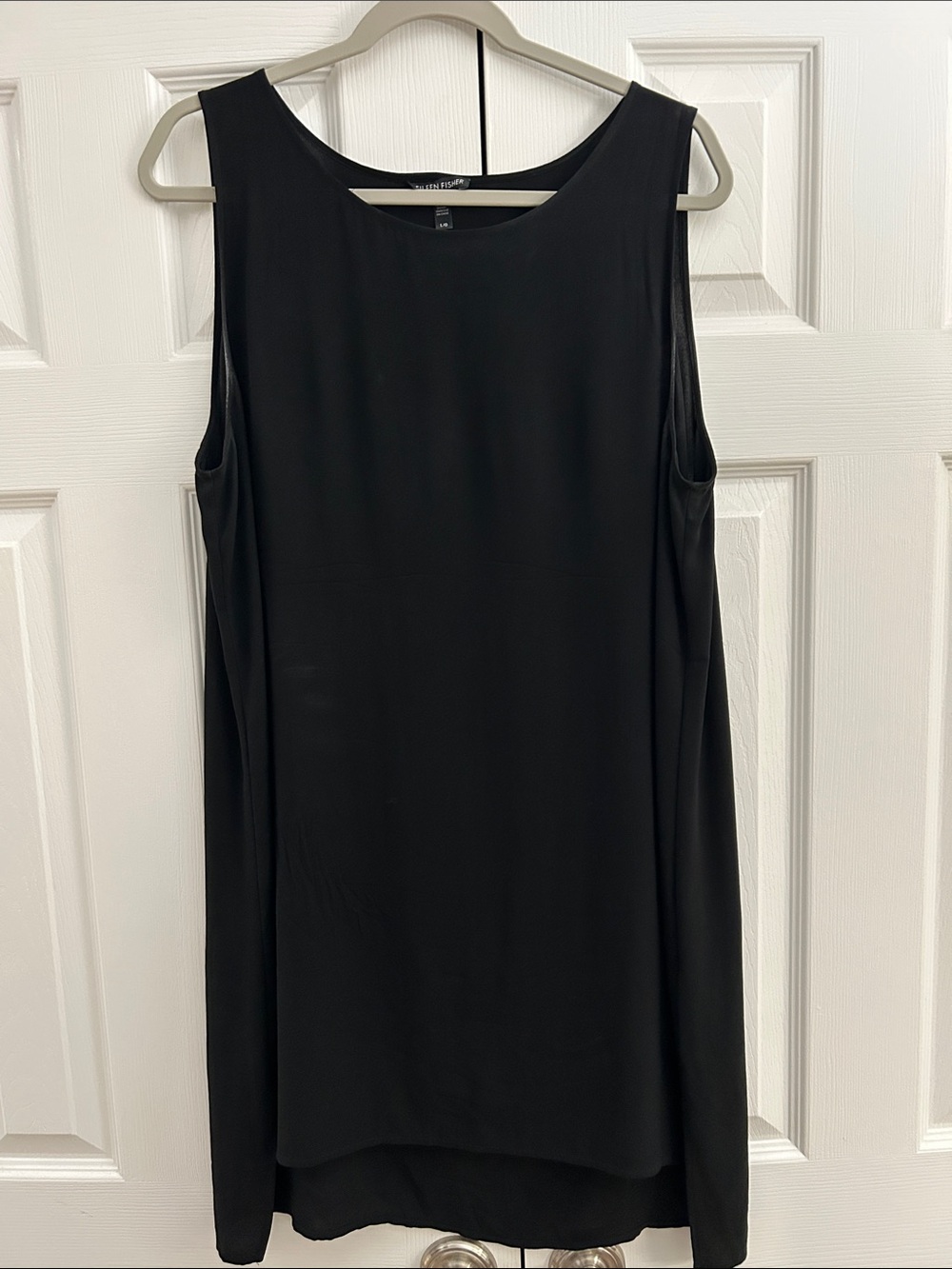 Eileen Fisher- Black Sleeveless Silk Shift Dress